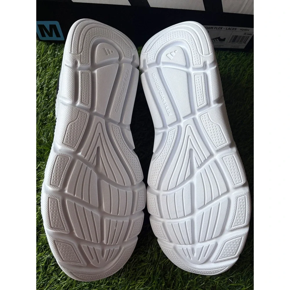 Adidas Cloudfoam Flex Laces Mens 9.5 Wide Running Shoes Black White HQ4854
